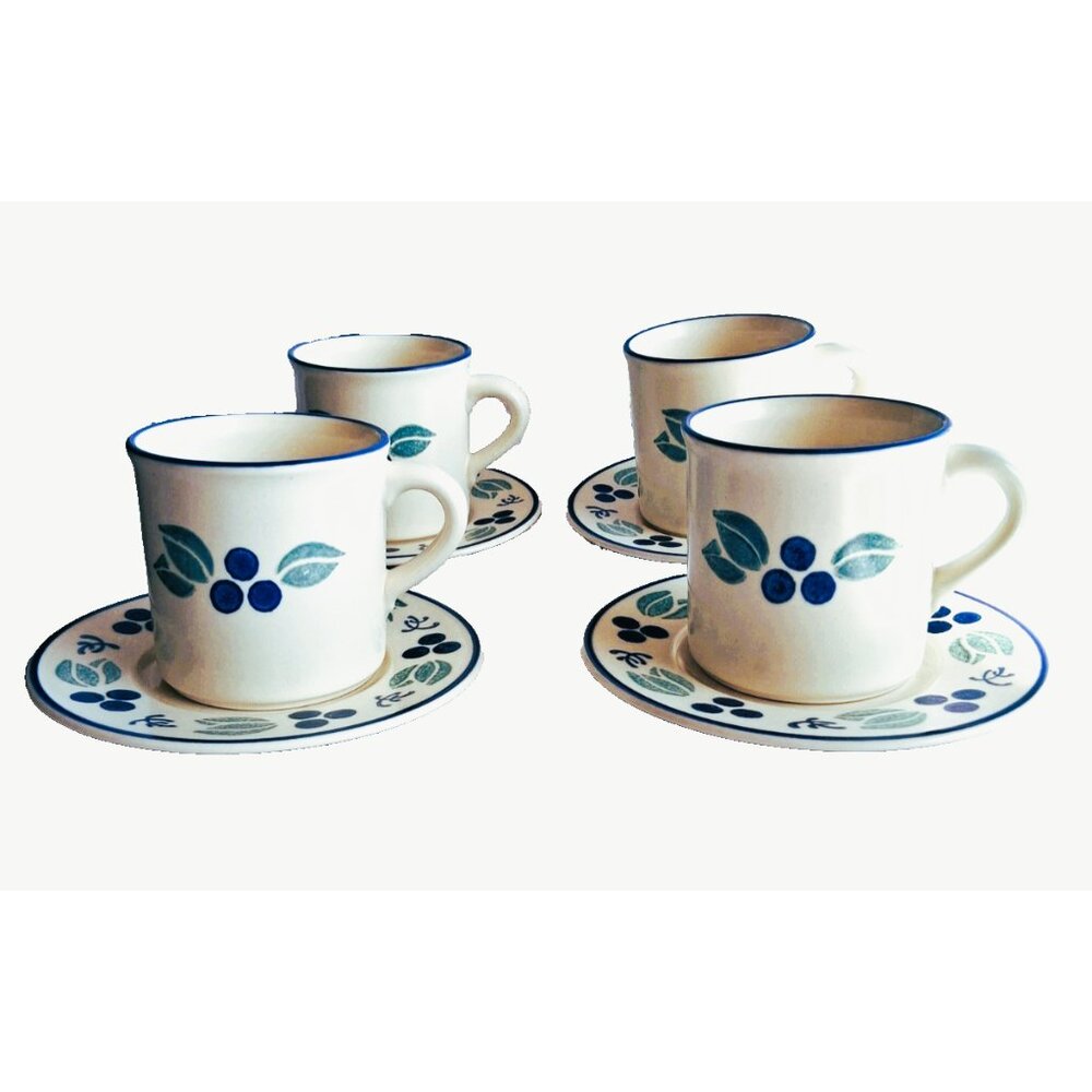 4 Pfaltzgraff Blueberry Flat Cup & Saucer Sets 3 1/2"